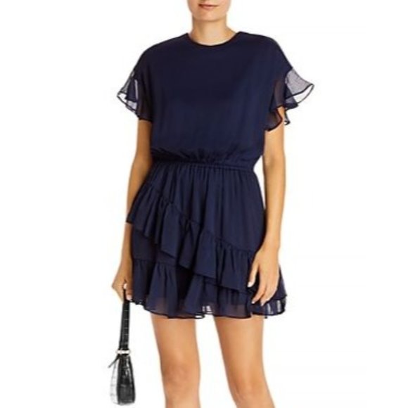 AQUA Asymmetric Ruffle Dress Navy NWT - Size XS - Picture 1 of 2